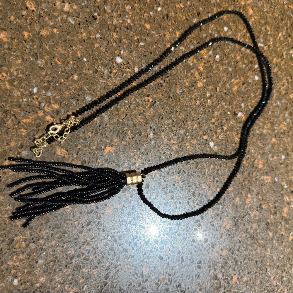 Elegant Black Beaded Necklace with Tassel